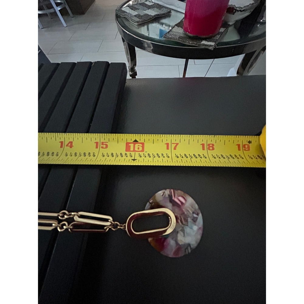 Talbots Gold Tone Paperclip Link Necklace Multi Color Resin Disc Pendant Toggle - Picture 4 of 5